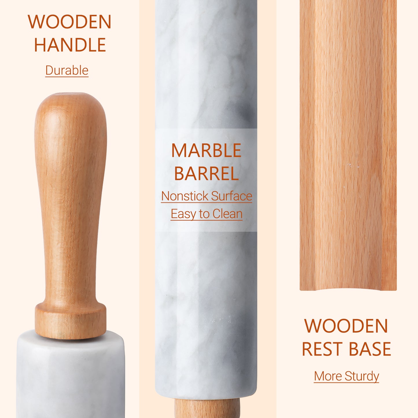 Solid Marble Rolling Pin Set