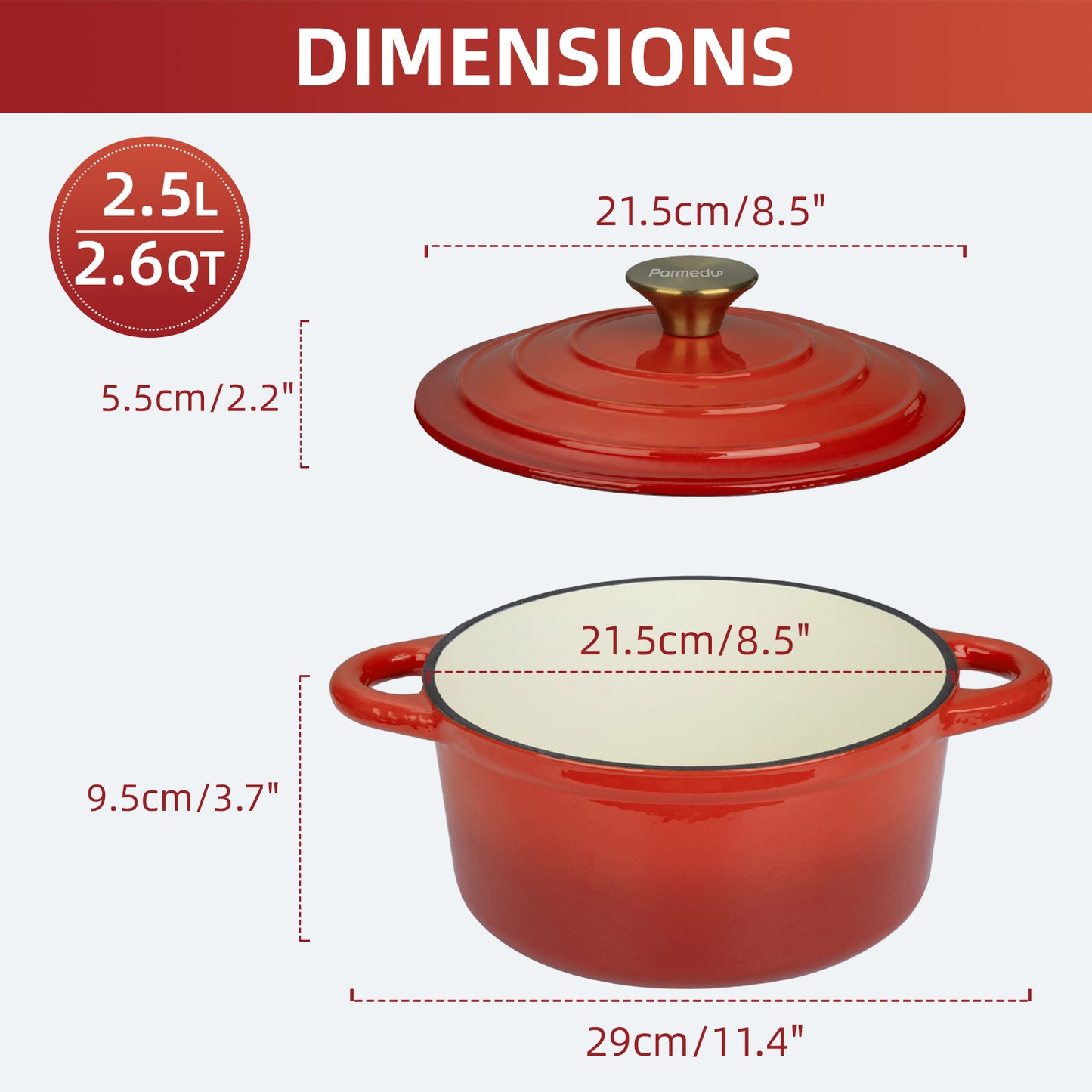 Parmedu 2.6 Quart Enameled Cast Iron Pot