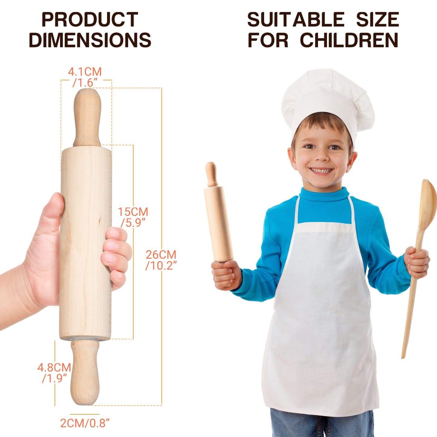 Classic Mini Wooden Rolling Pin 10.2 Inch for Kids