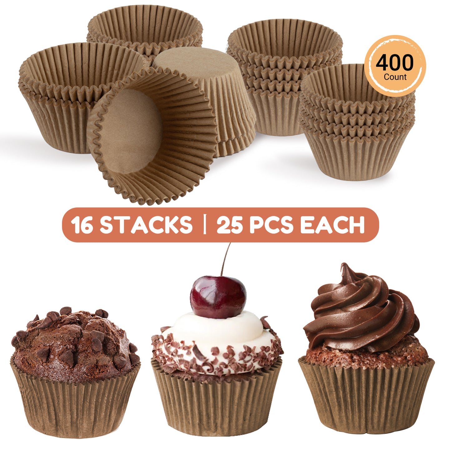 400pcs Paper Cupcake Liners: Jumbo Size  Natural