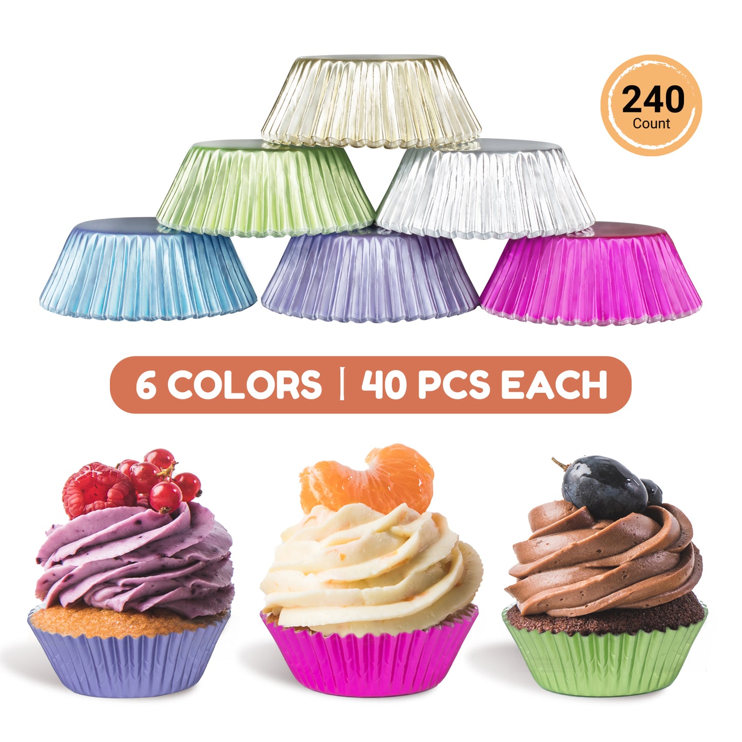 240pcs Metallic Foil Cupcake Liners - Standard Size
