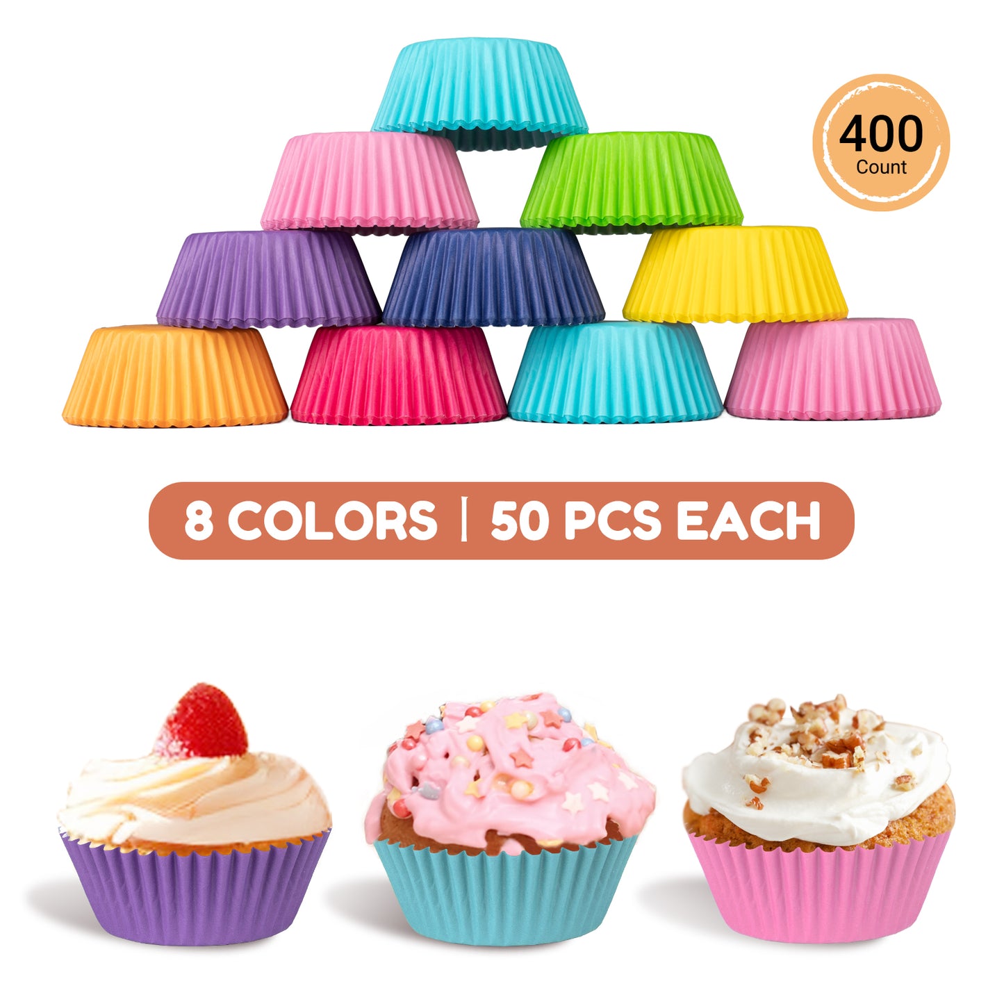 400pcs Paper Cupcake Liners - Standard Size 2 Inches