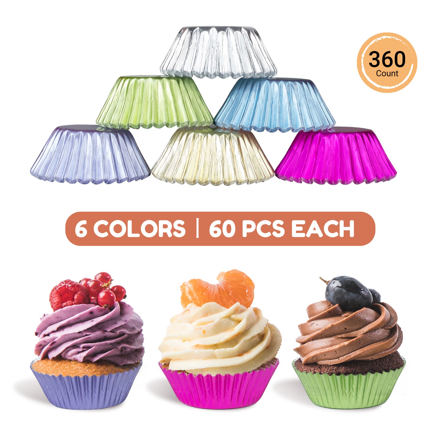 360pcs Metallic Foil Cupcake Liners - 1.25 Inches