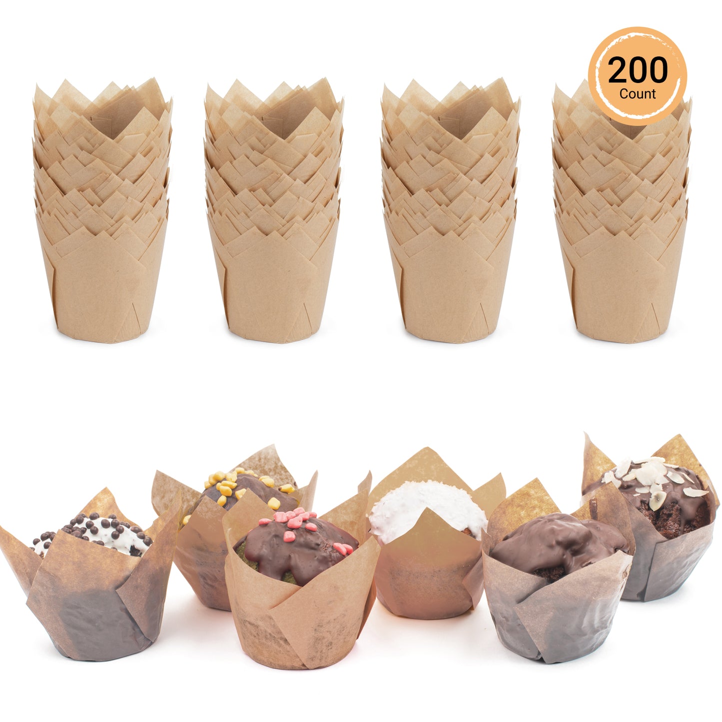 200pcs Tulip Paper Cupcake Liners: Standard Size Natural