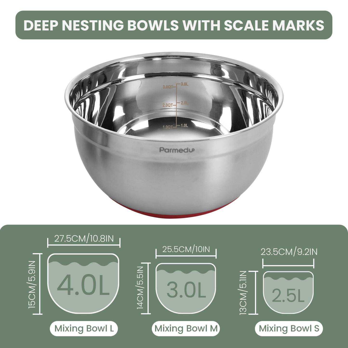 5-in-1 Multifunction Large 304 Stainless Steel Mixing Bowl Set