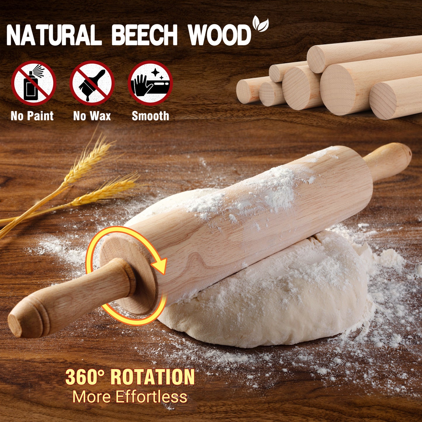 Classic Wooden Rolling Pin 17.5 Inch