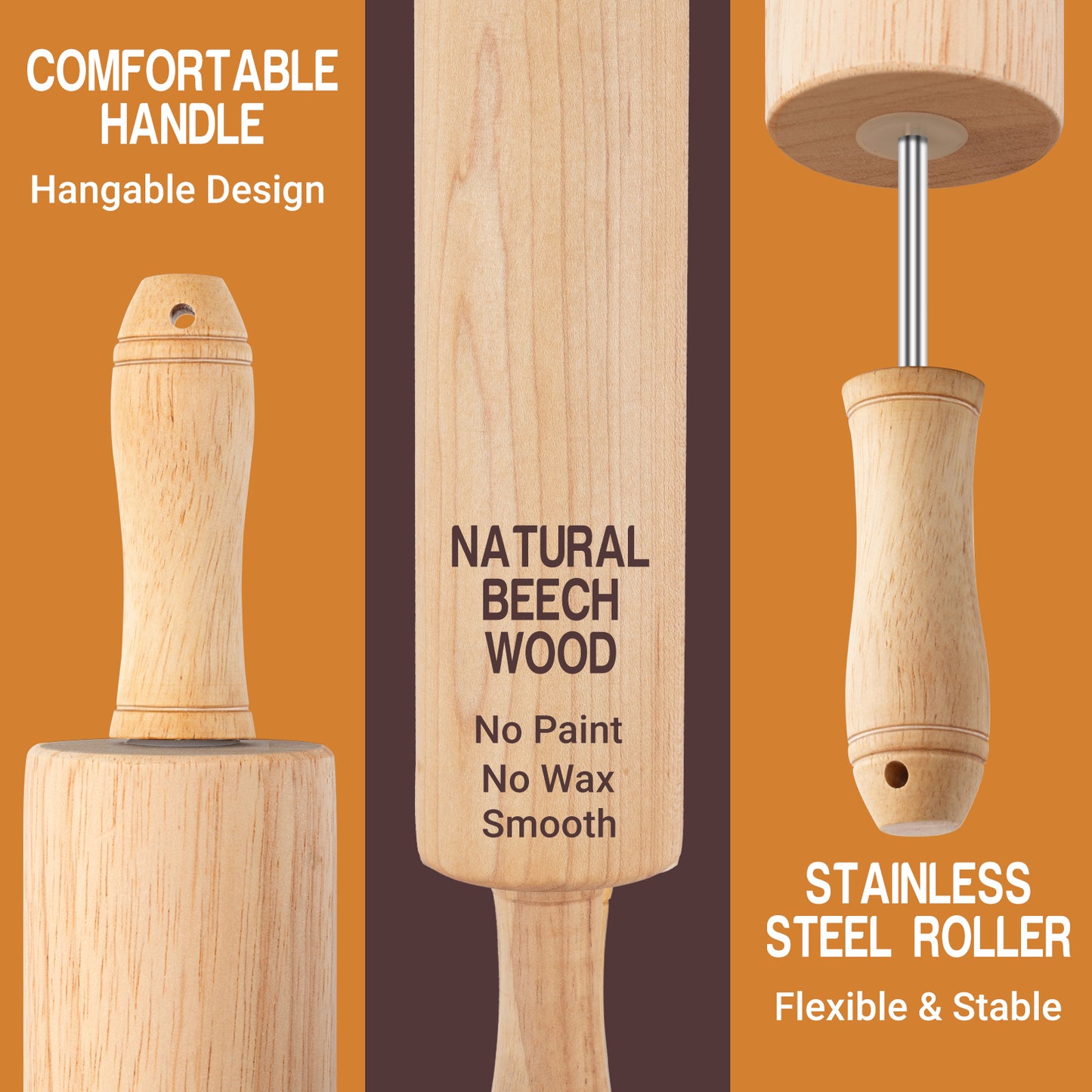 Classic Wooden Rolling Pin 17.5 Inch
