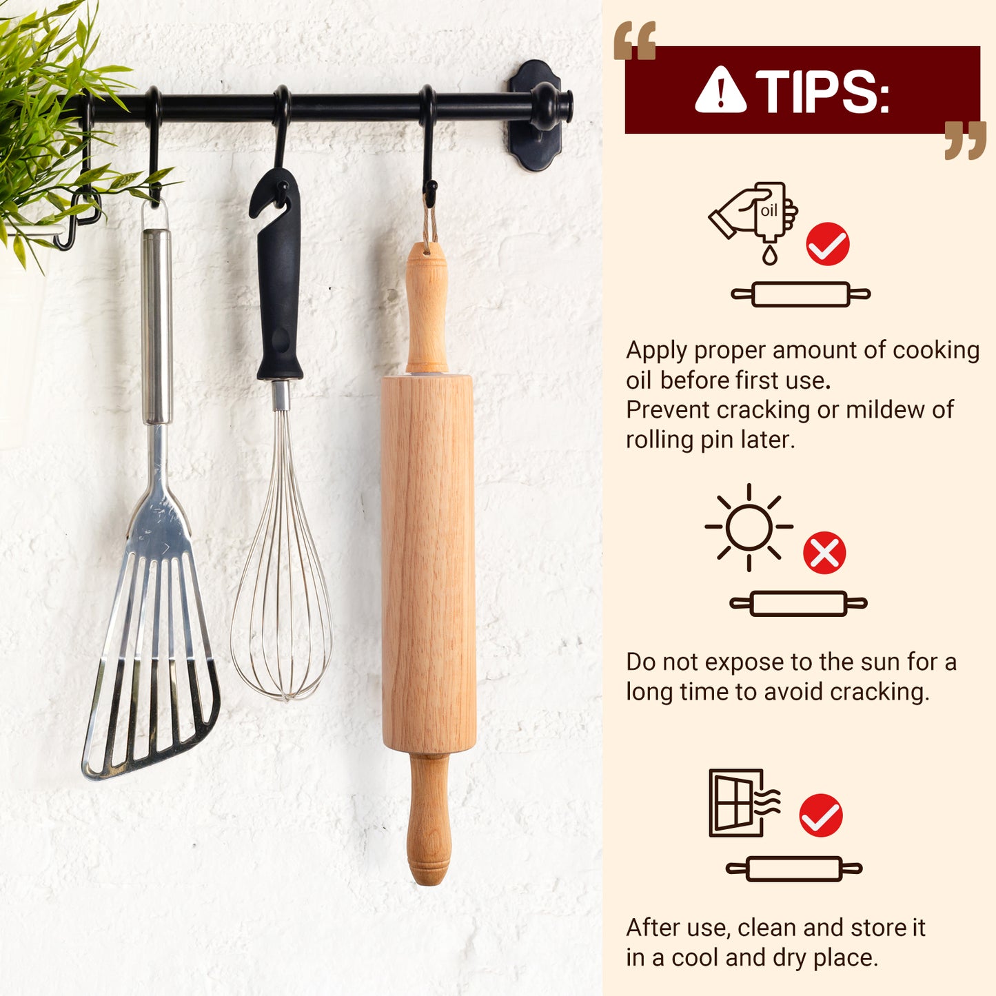 Classic Wooden Rolling Pin 17.5 Inch