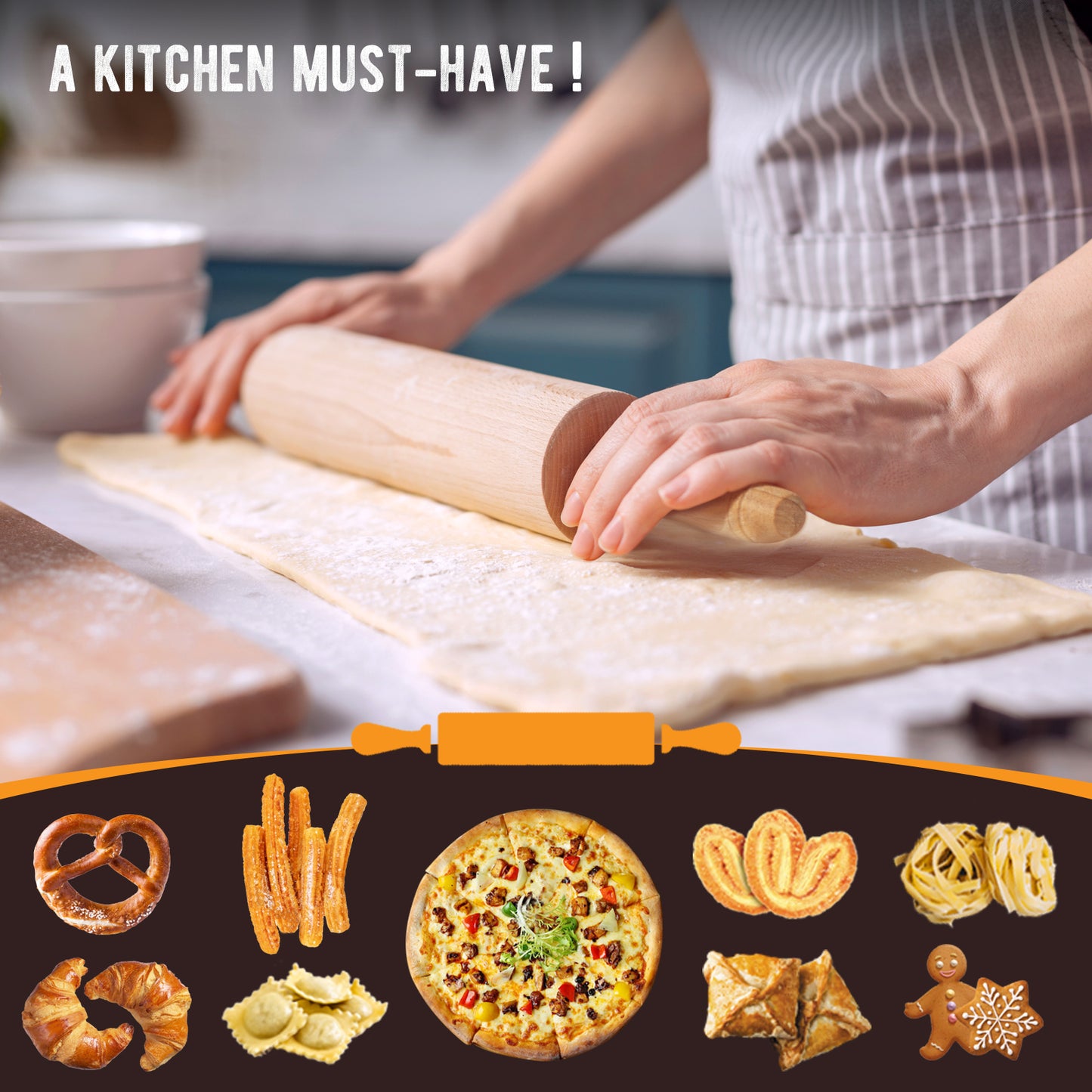 Classic Wooden Rolling Pin 17.5 Inch