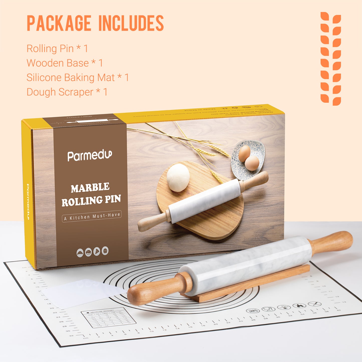 Solid Marble Rolling Pin Set