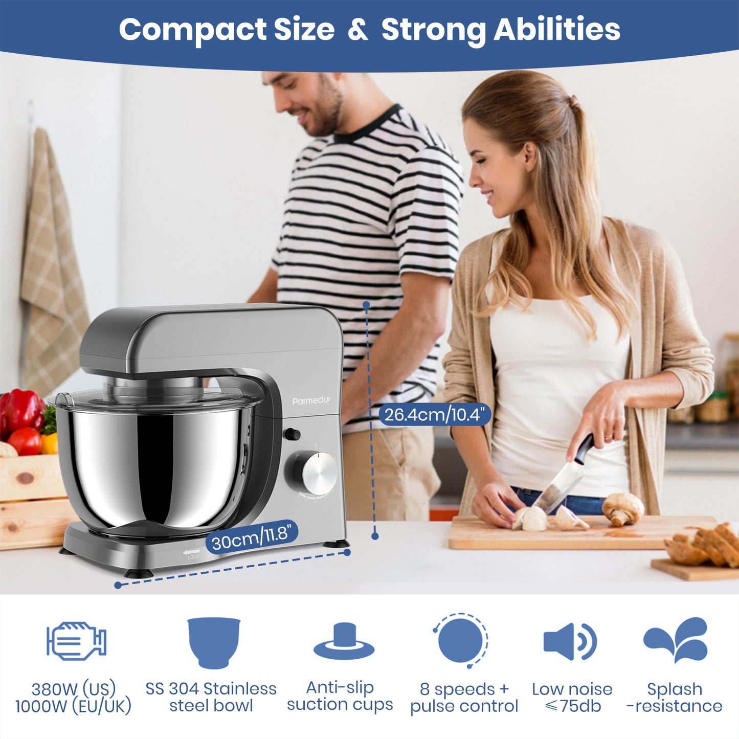 380W 8-Speed Electric Kitchen Stand Mixer