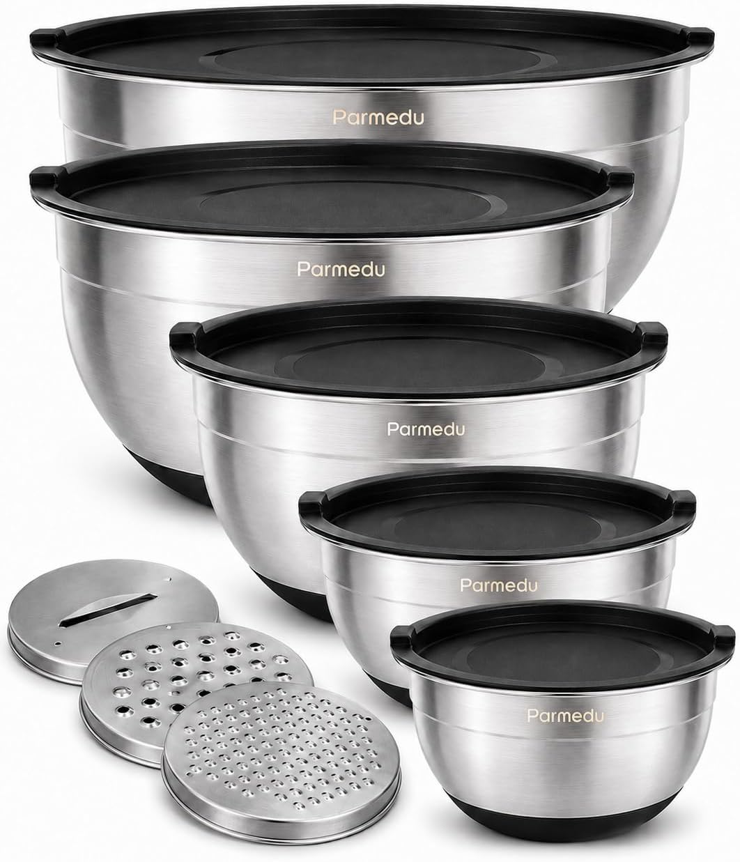 Parmedu Stainless Steel Nesting Mixing Bowls with Airtight Lids Set of 5