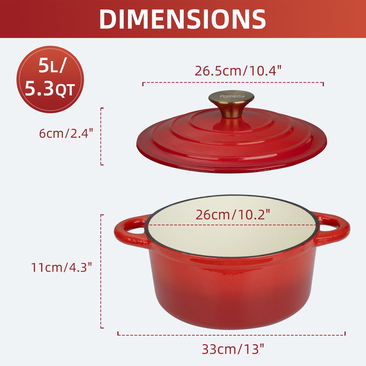 Parmedu 5.3 Quart Enameled Cast Iron Pot