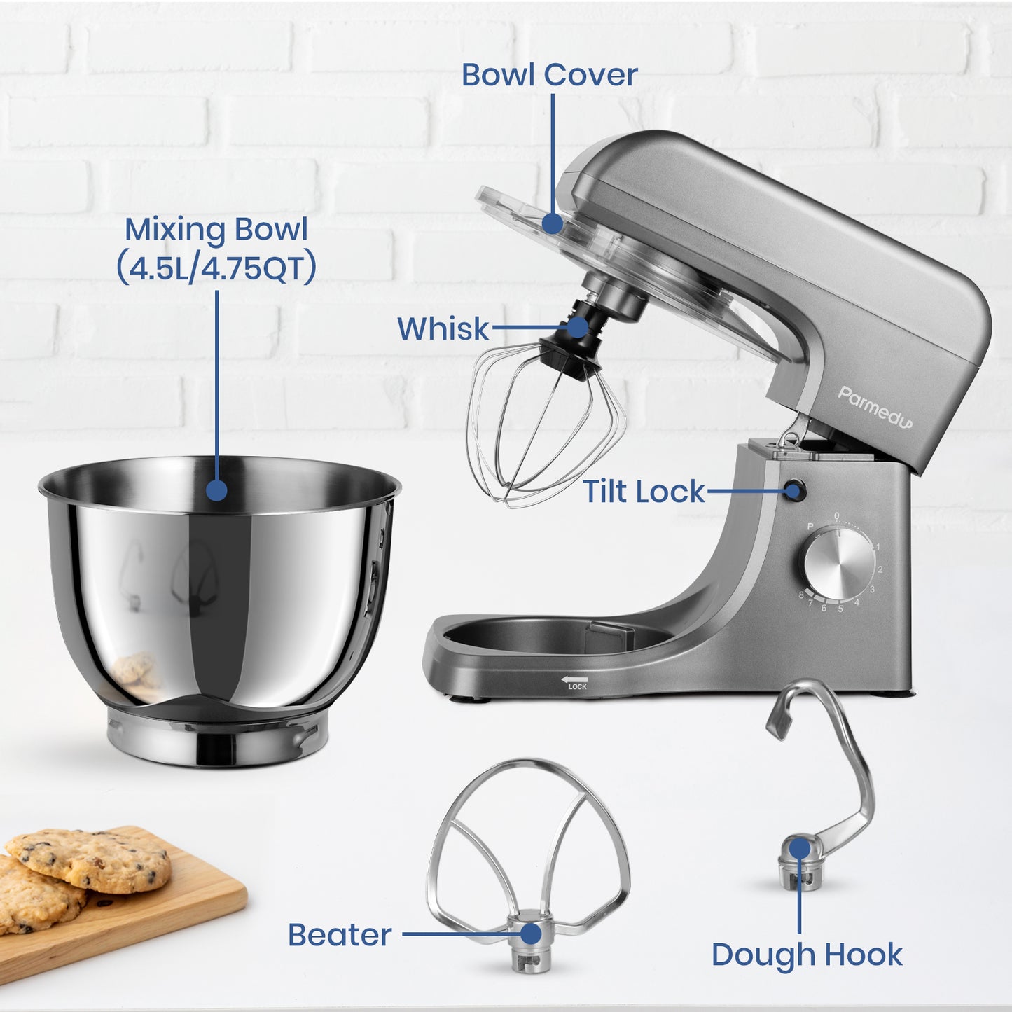 380W 8-Speed Electric Kitchen Stand Mixer