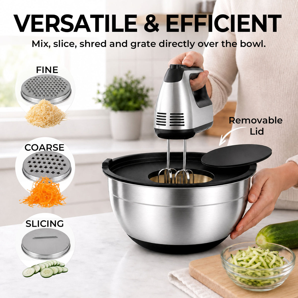 Parmedu Stainless Steel Nesting Mixing Bowls with Airtight Lids Set of 5