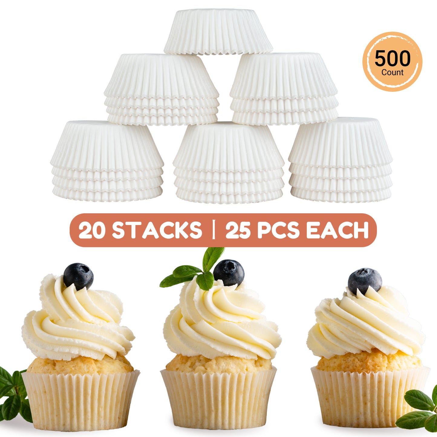 500pcs Paper Cupcake Liners Standard Size White