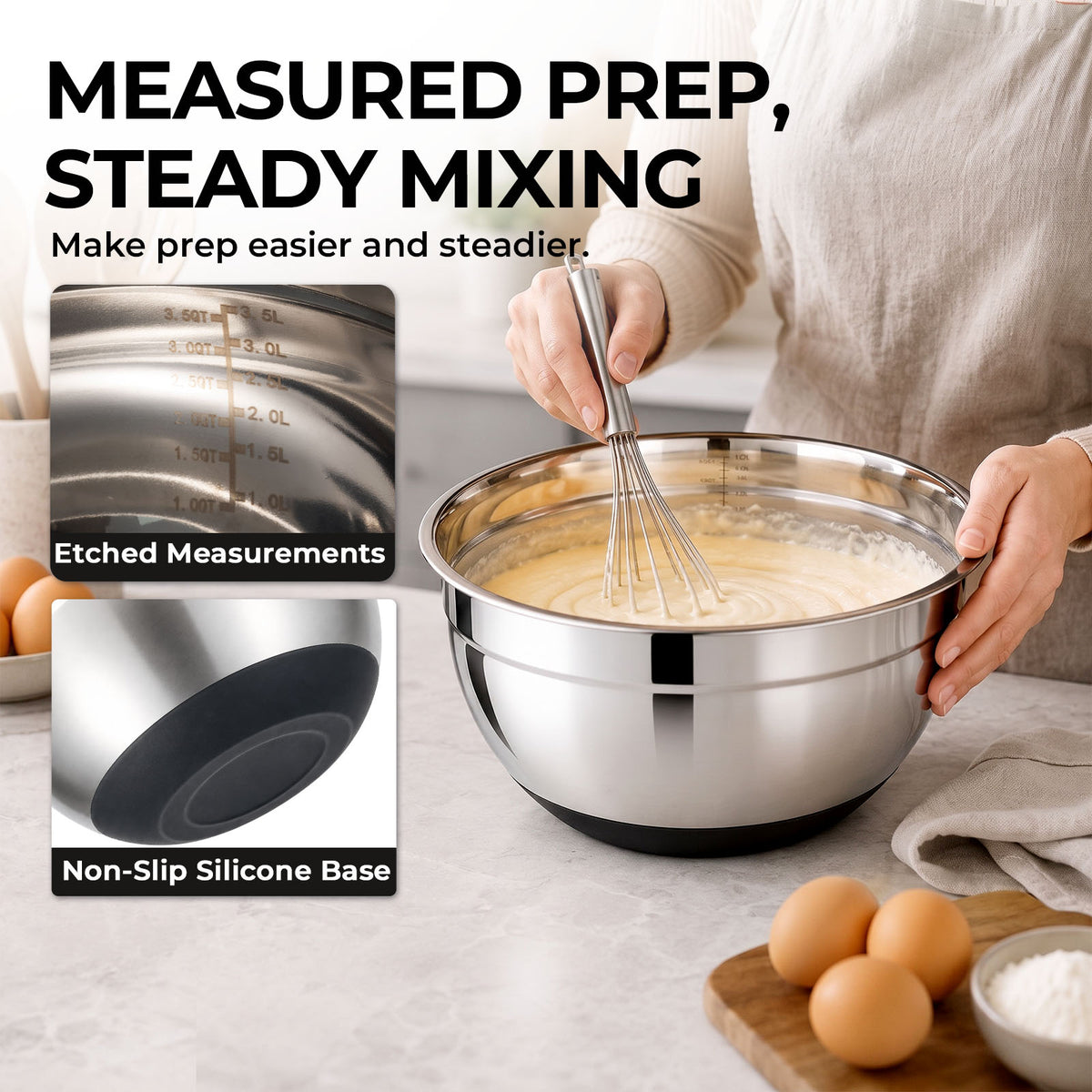 Parmedu Stainless Steel Nesting Mixing Bowls with Airtight Lids Set of 5