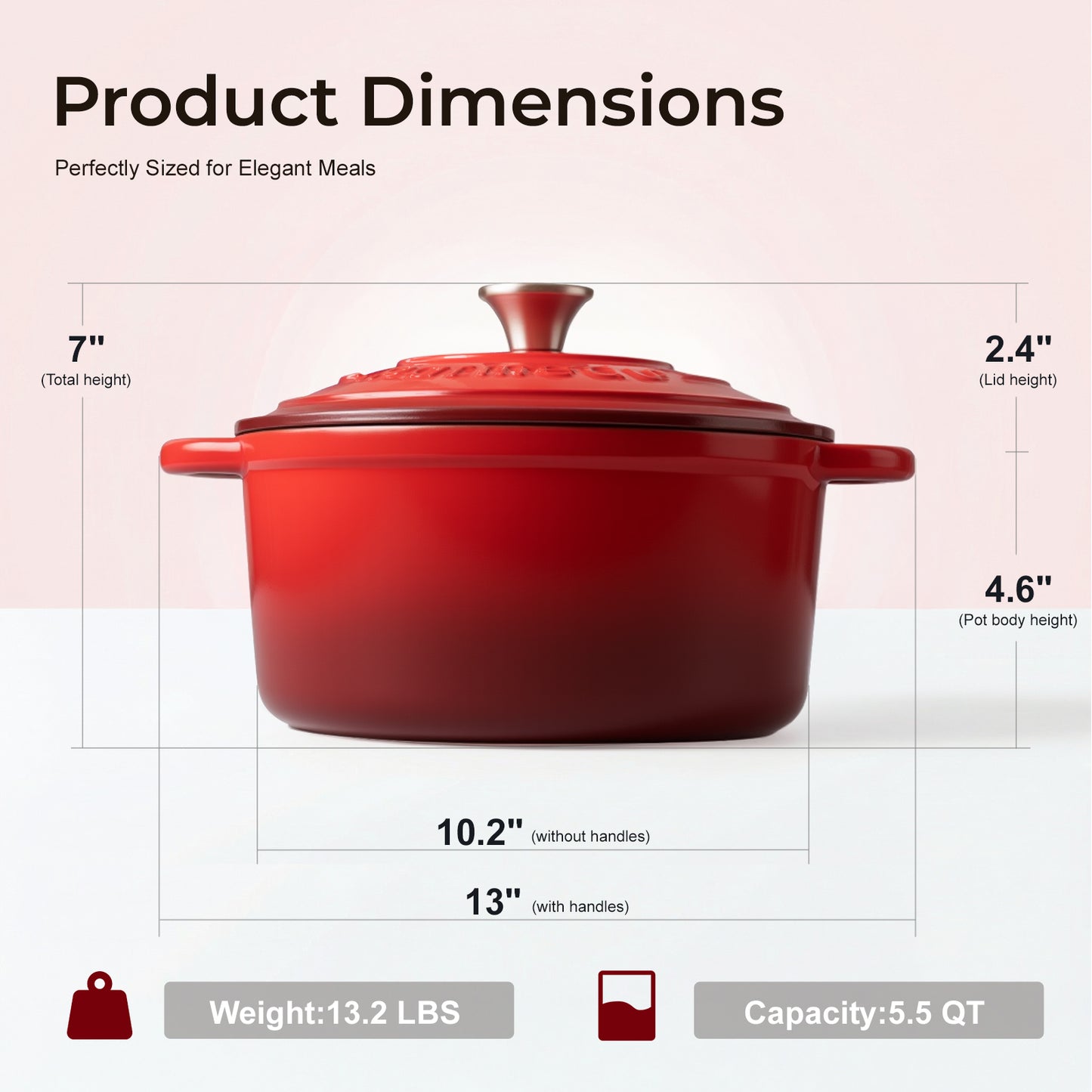 Parmedu 5.5 Quart Enameled Cast Iron Dutch Oven