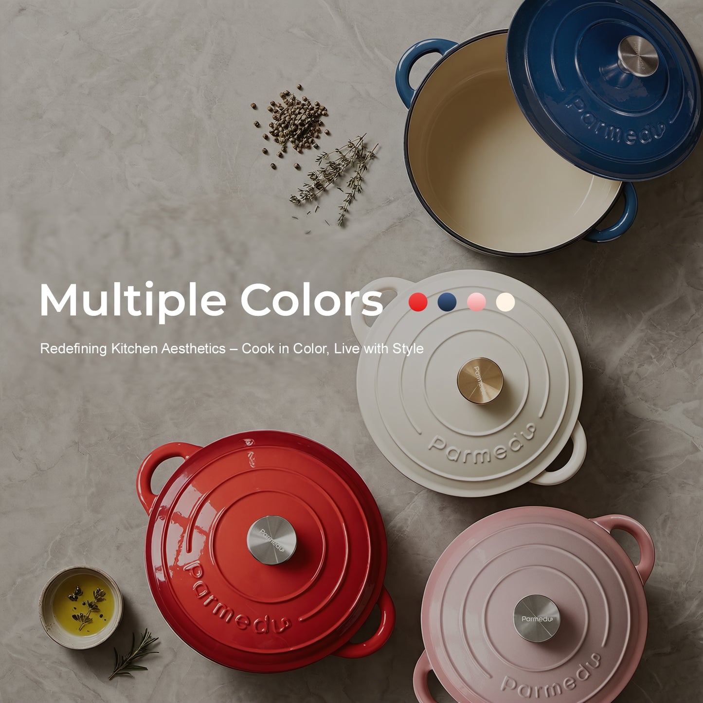 Parmedu 5.5 Quart Enameled Cast Iron Dutch Oven
